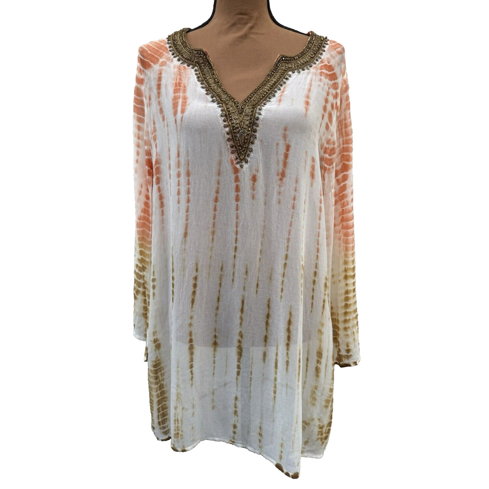 Soft Surroundings NWT Small Embroidered Beaded V-Neck‎ Long Sleeve Top/Tunic